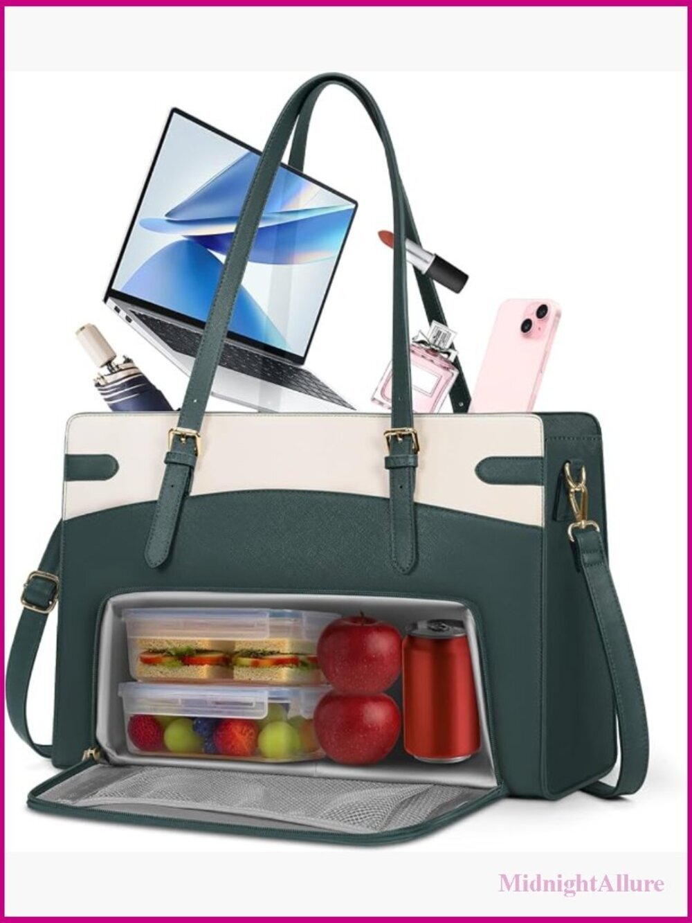 2-in-1 Laptop Bag Insulated Lunch Compartment Work Tote 15.6"